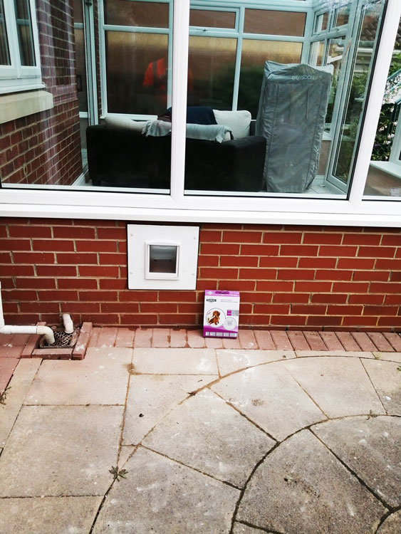 Cat flap tunnel fitted through the wall